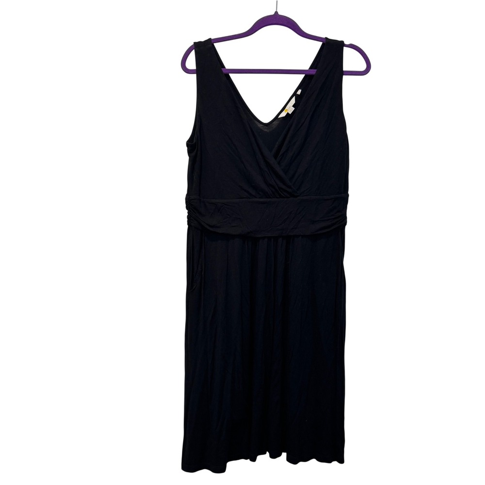 Boden Black V-Neck Sleeveless Jersey Midi Dress Pockets US 12R